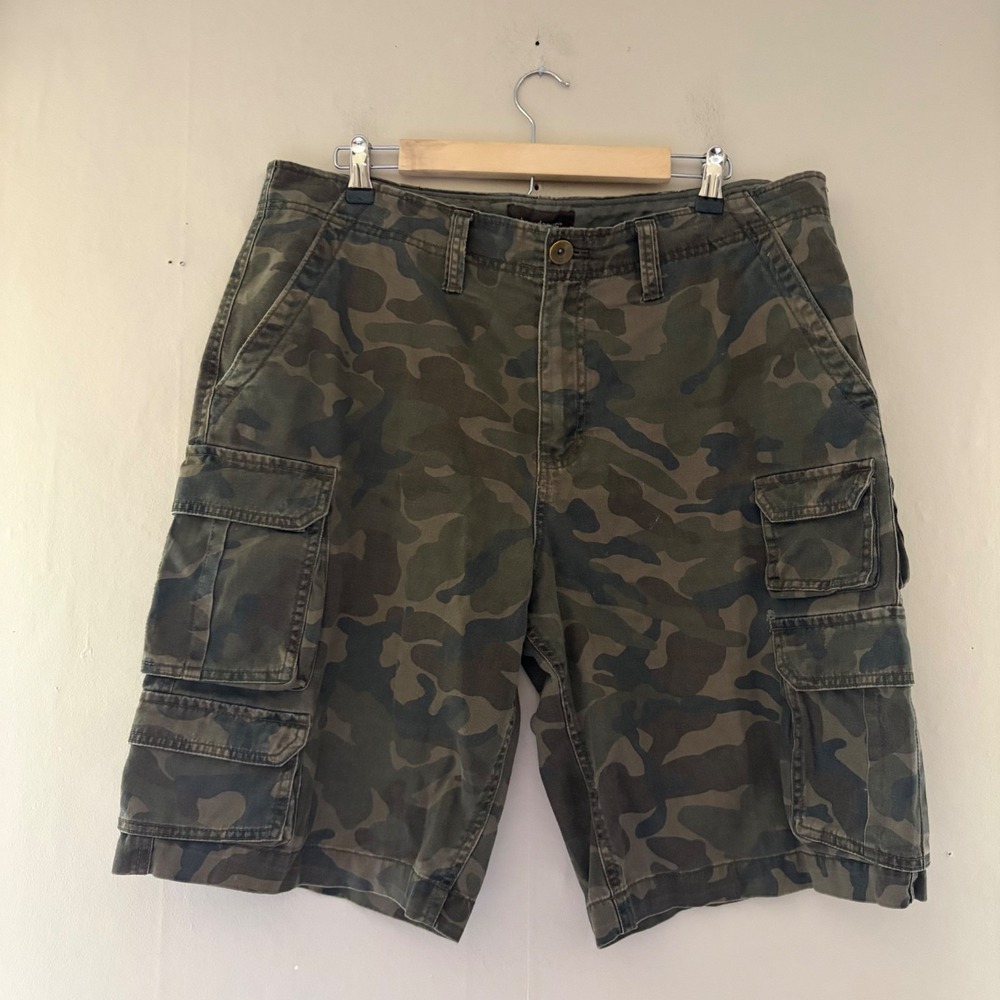 Y2K No Boundaries Camo Cargo Pants Size 38 Vintage Utility Pockets Grunge Skater